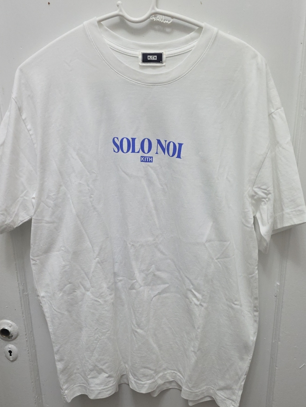 Kith White Short-Sleeve 'SOLO NOI' Graphic Tee with Blue Logo